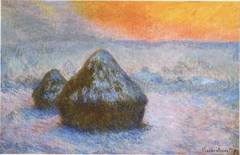 Claude Monet, Meules (crépuscule, effet de neige), 1891, huile sur toile, 65,3 × 100,4 cm, Institut d'art de Chicago. Source et (C.) Stuckey, Charles F., Claude Monet 1840-1926